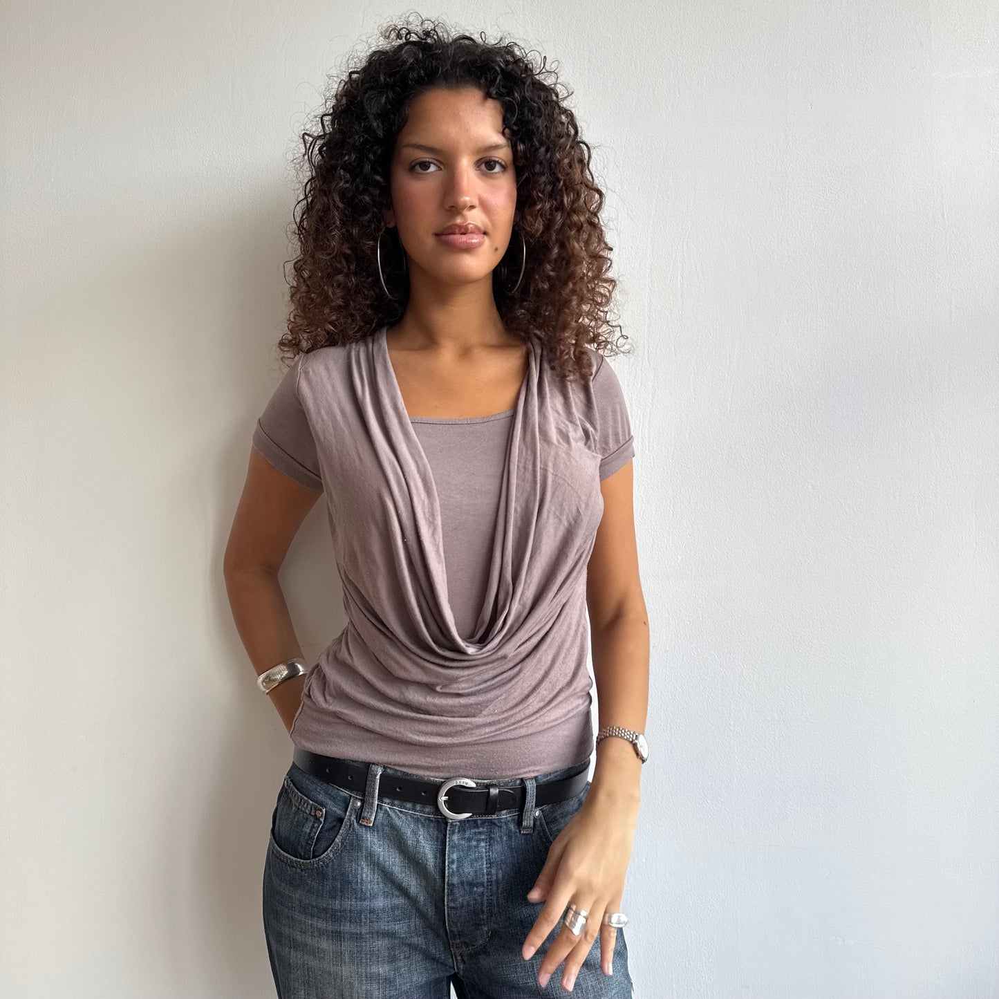 Taupe cowl neck top - Size M