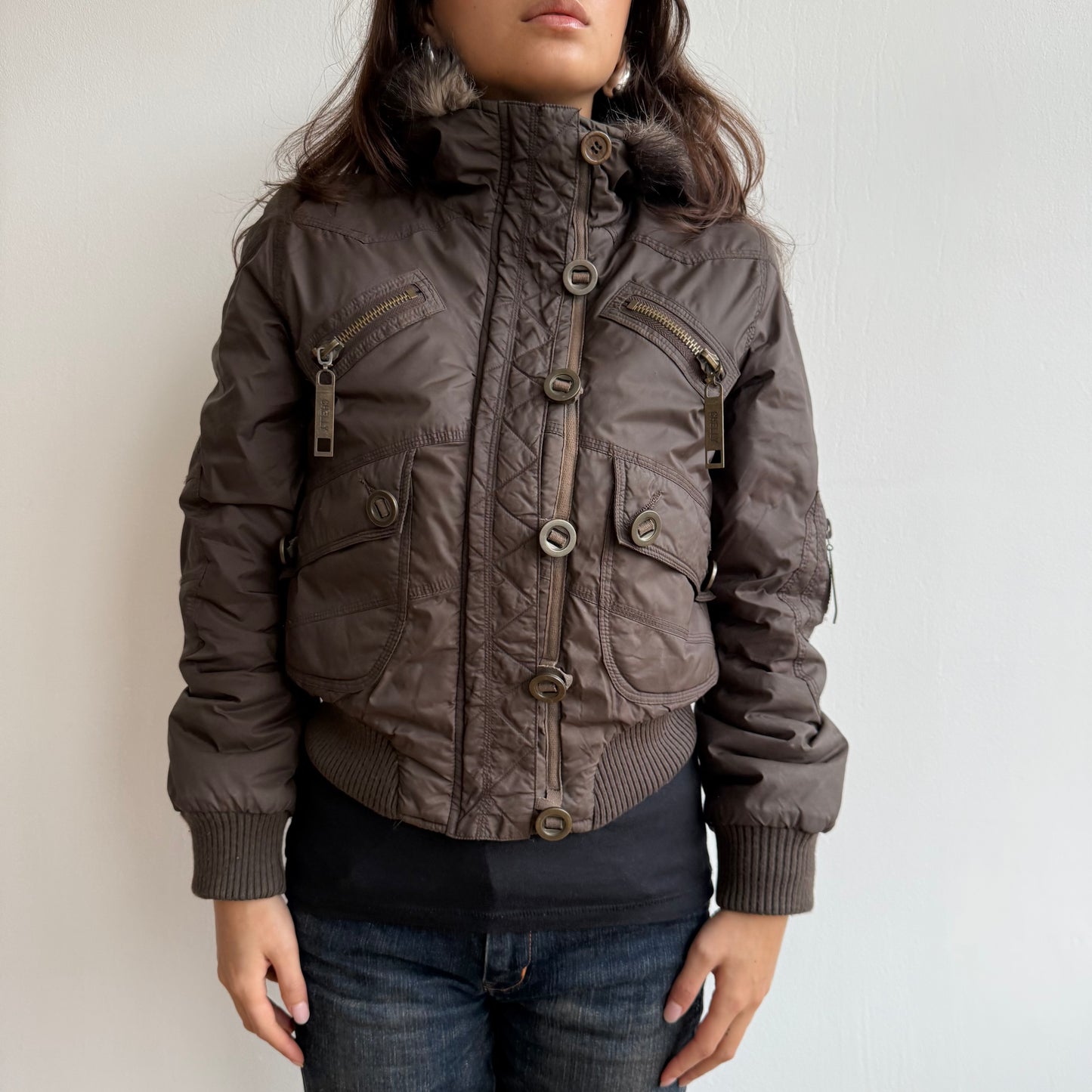 Brown puffer bomber - Size XS