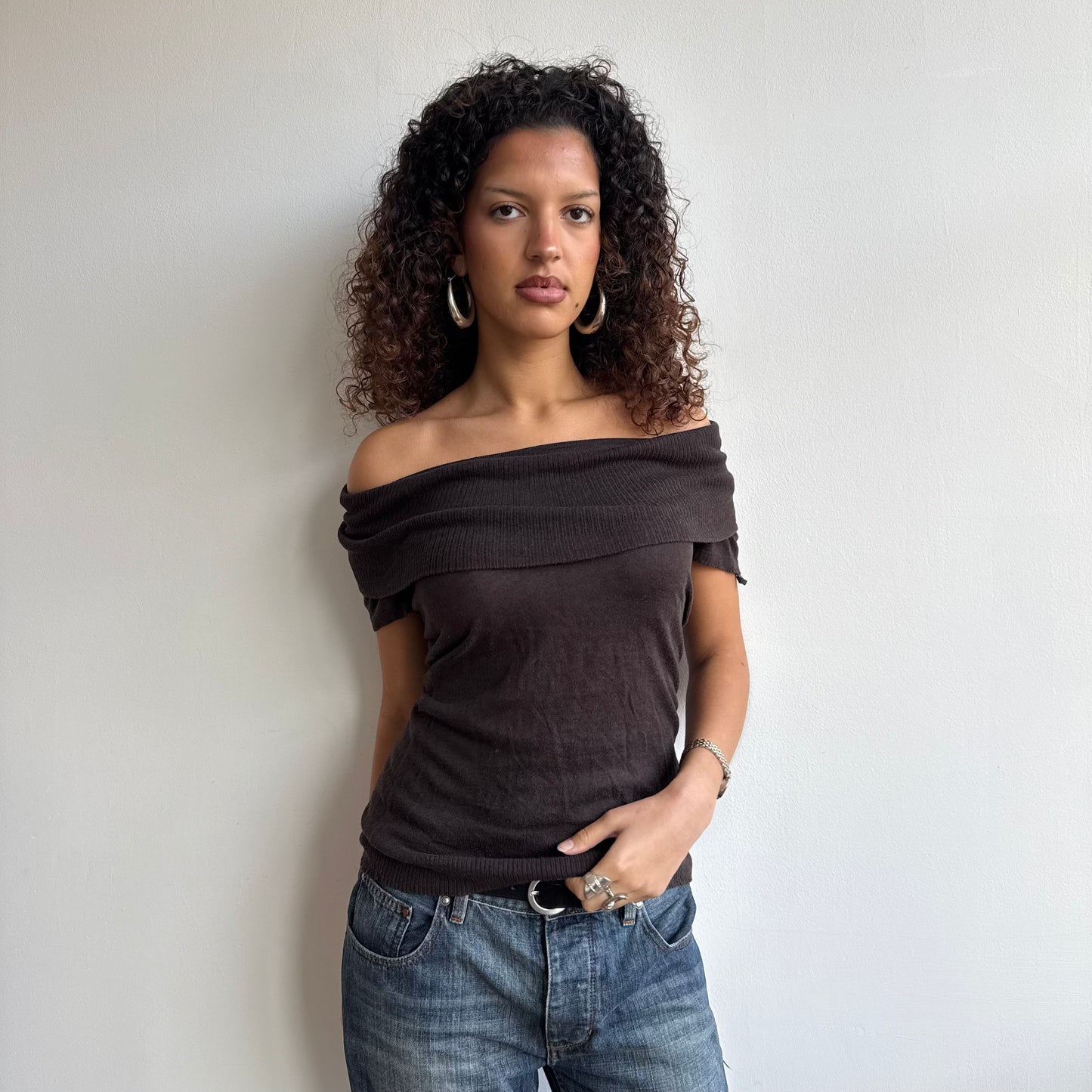 Chocolate brown Bardot knit - Size M