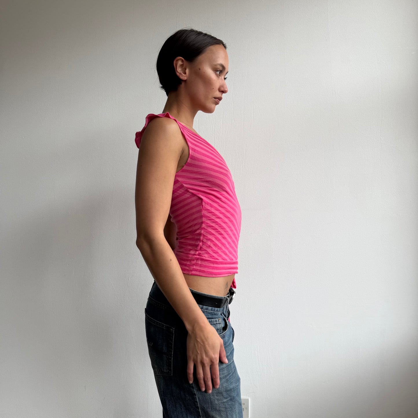 Hot pink stripe wrap top - Size S