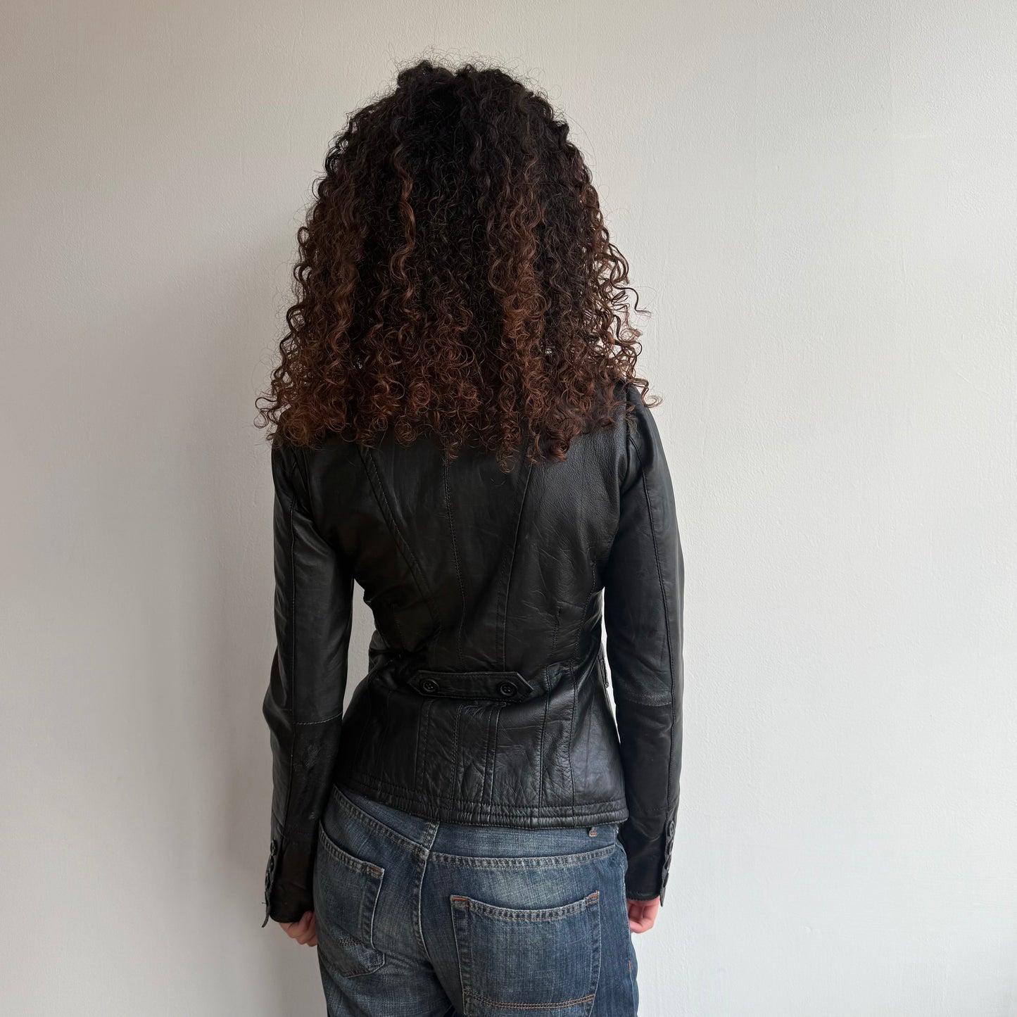 Black leather military jacket - Size S/M