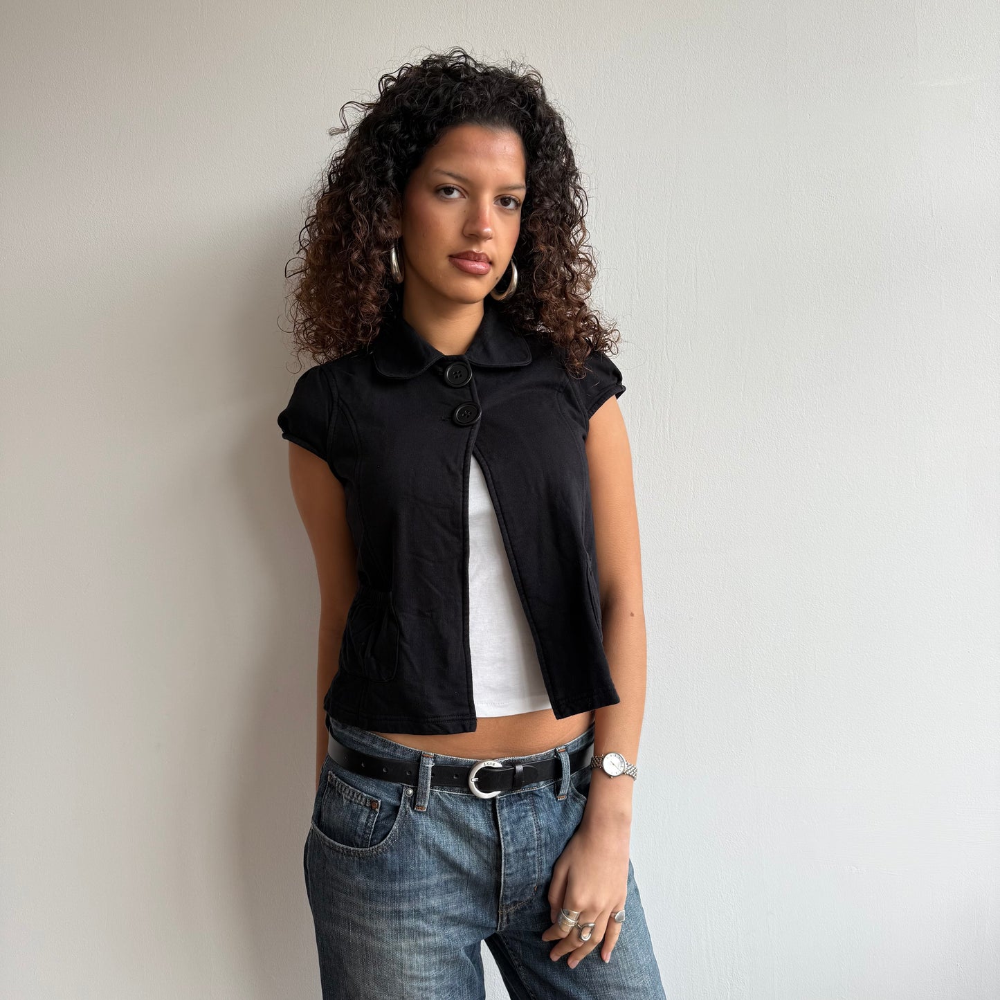 Black short sleeve peacoat - Size S-M