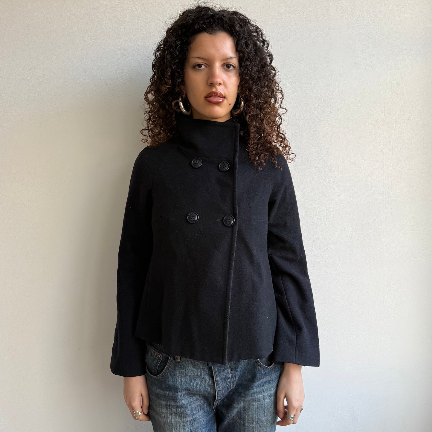 Black funnel neck peacoat - Size S/M