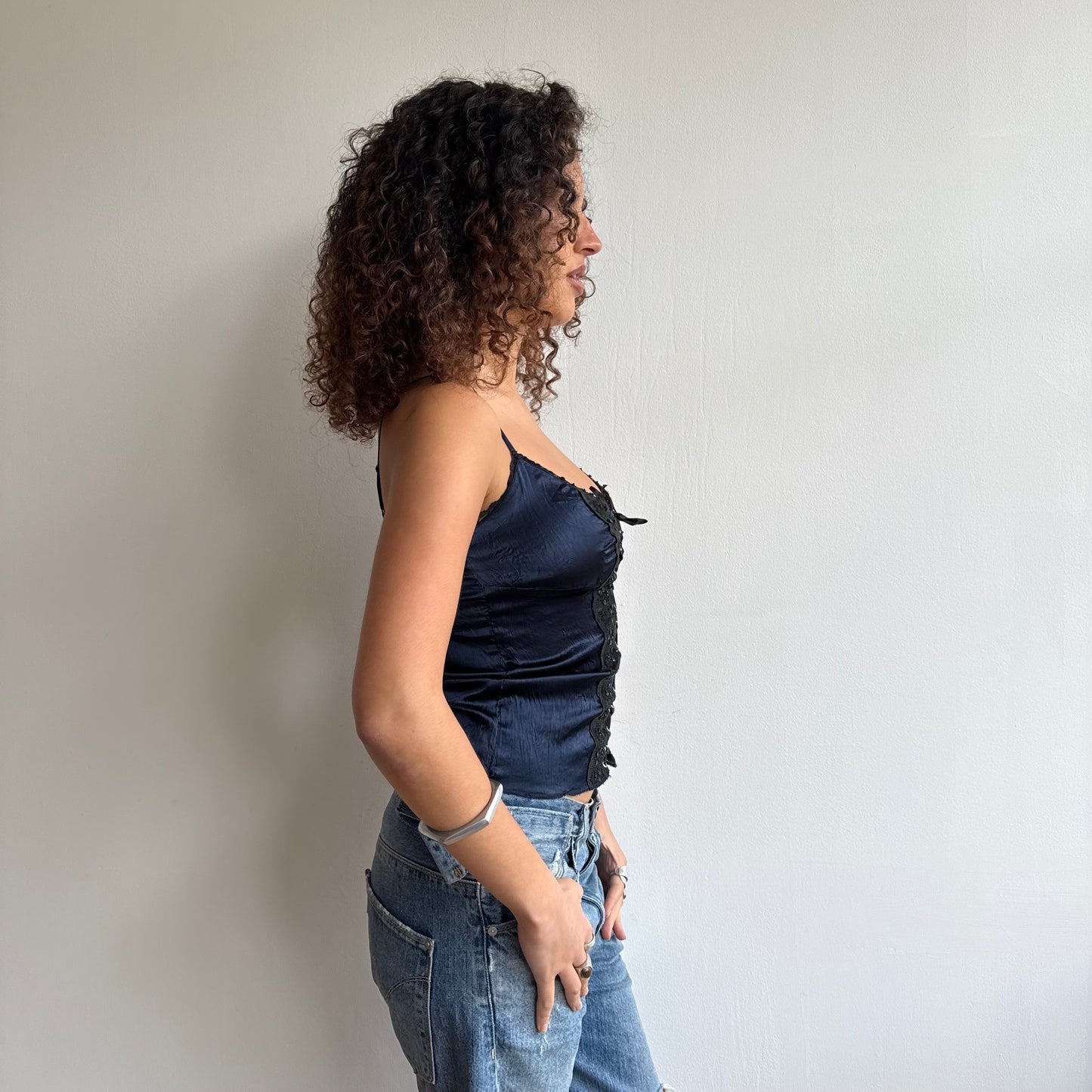 Blue satin corset top - Size S