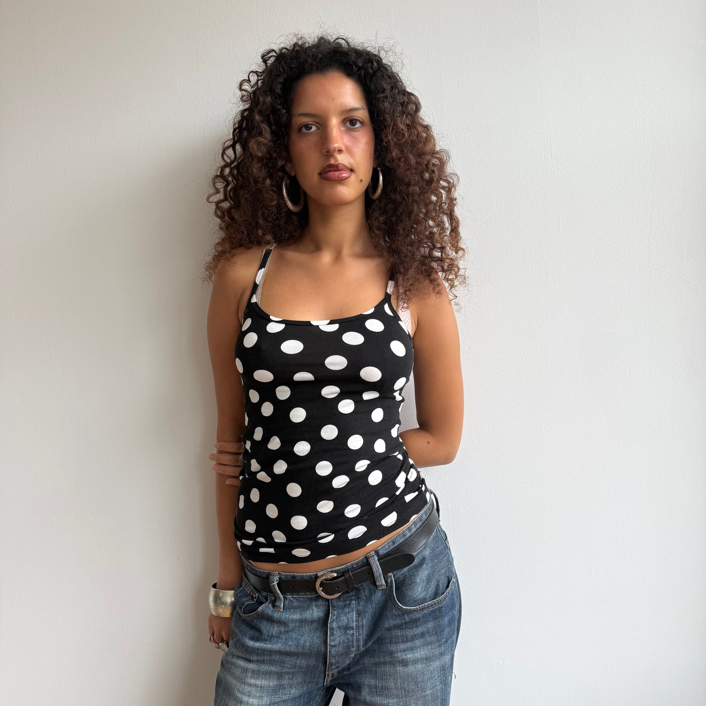 Black polka dot cami - Size S/M