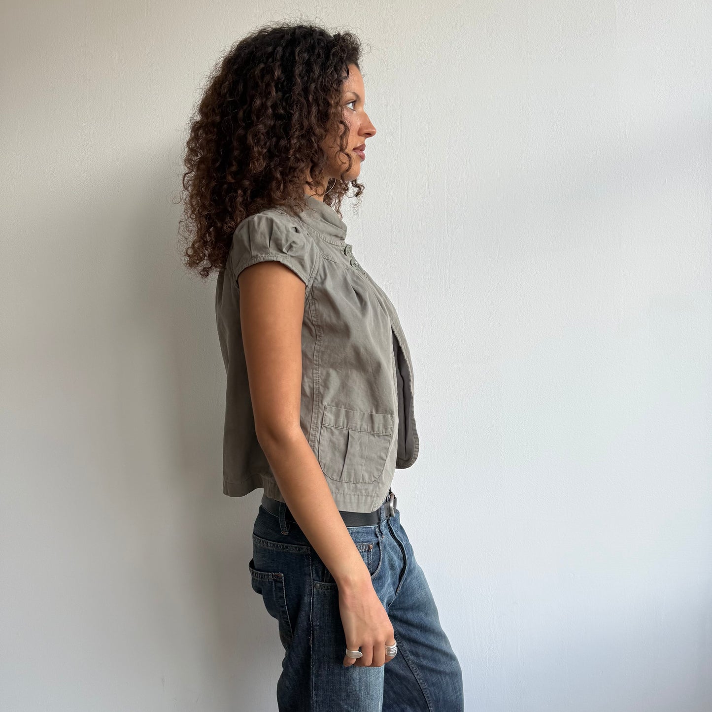 Khaki short sleeve peacoat - Size S