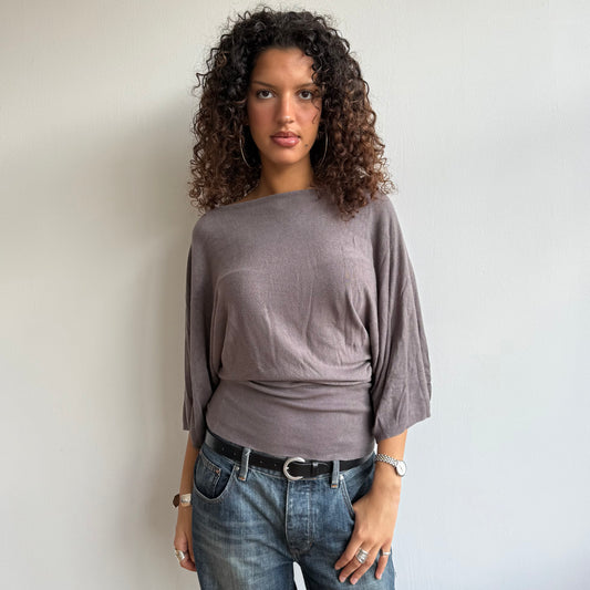 Taupe short sleeve grey button knit - Size M
