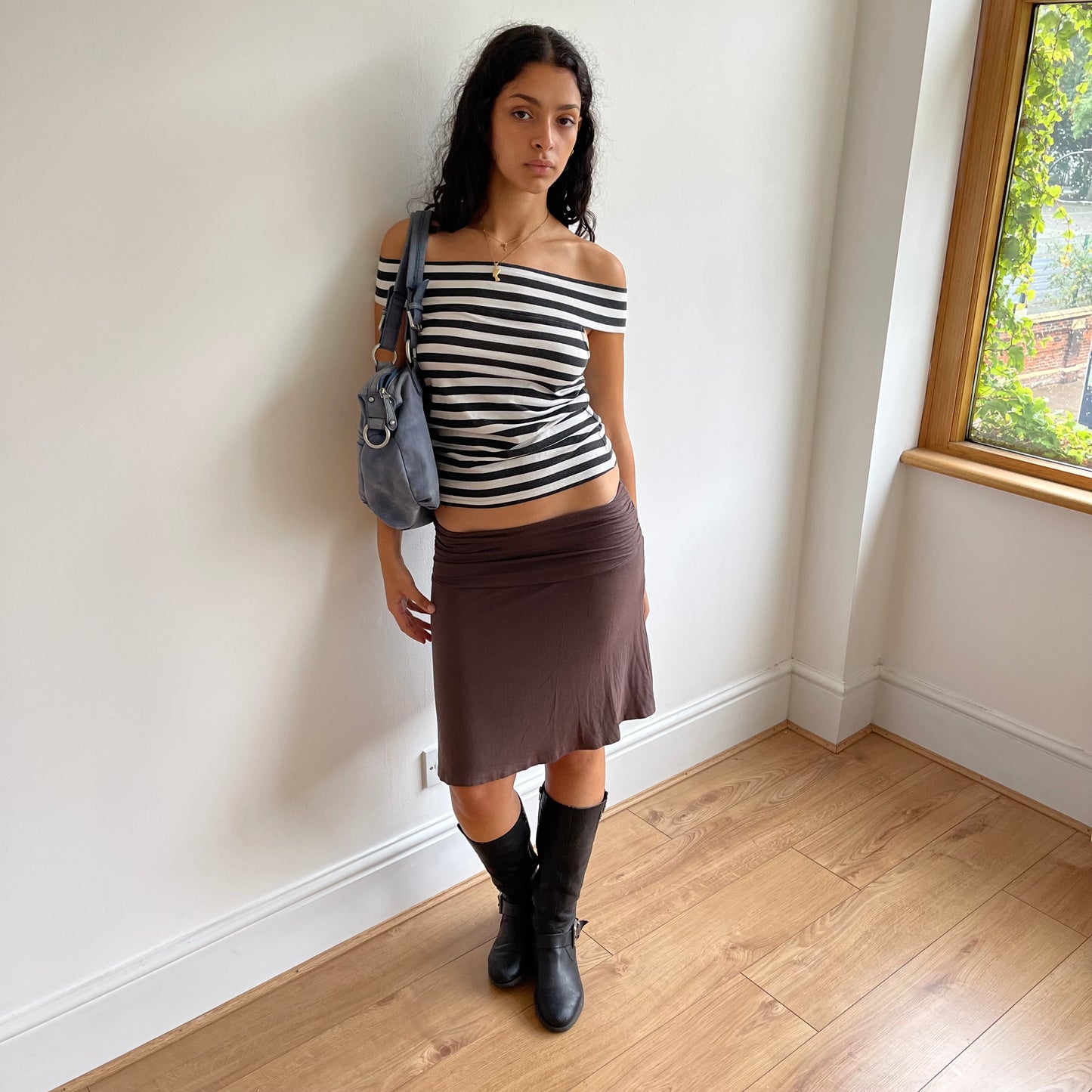 Brown ruched side skirt - Size S