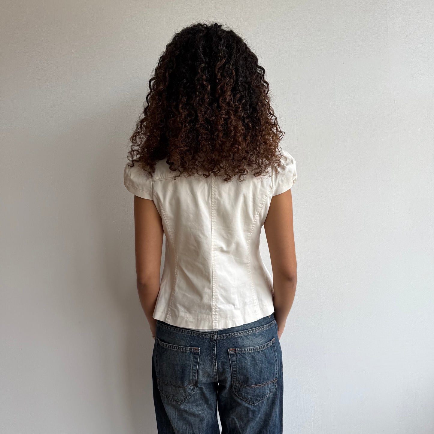 Cream short sleeve peacoat - Size M