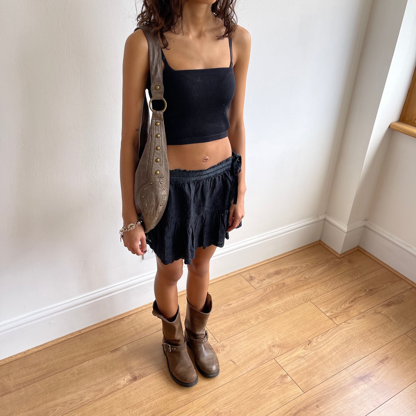 Boho studded leather bag