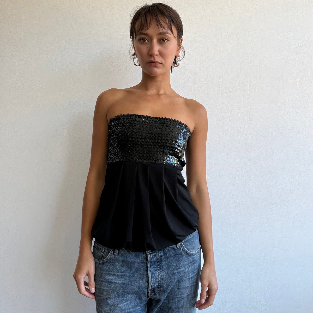 Black sequin bandeau top - Size S