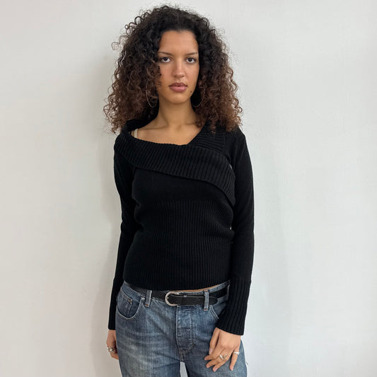 Black bardot button knit - Size M