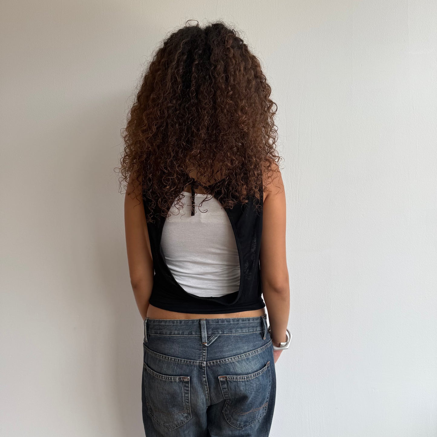 Black + white double layer top - Size S