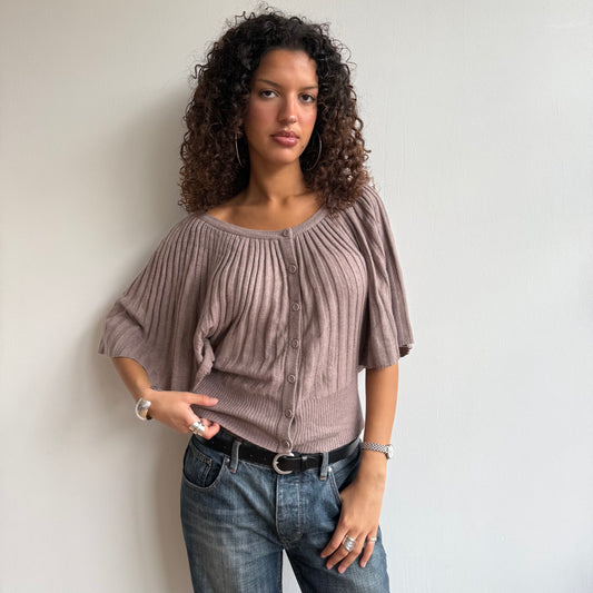 Taupe button batwing knit - Size M