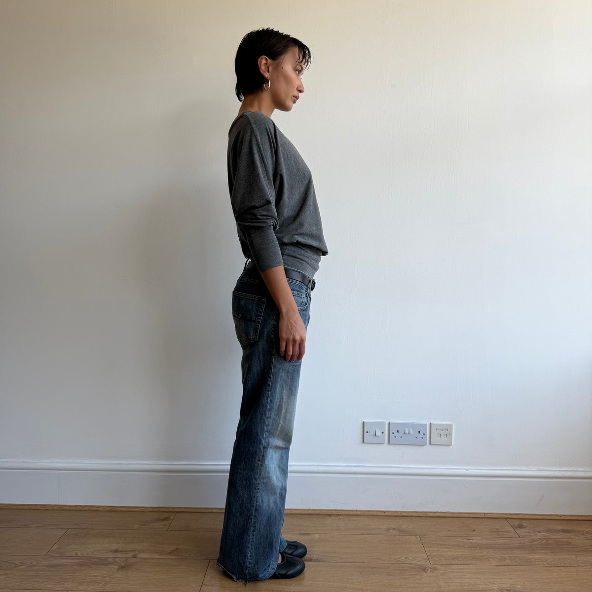 Grey batwing slouchy jumper top - Size M