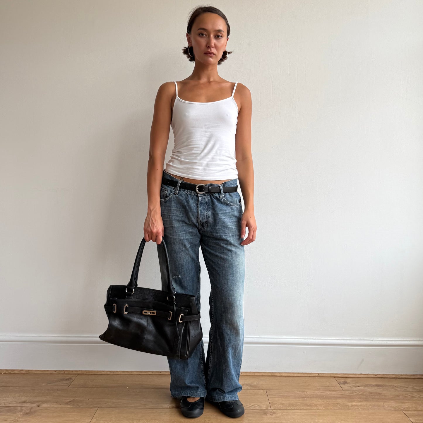 Black leather firkin bag - One Size