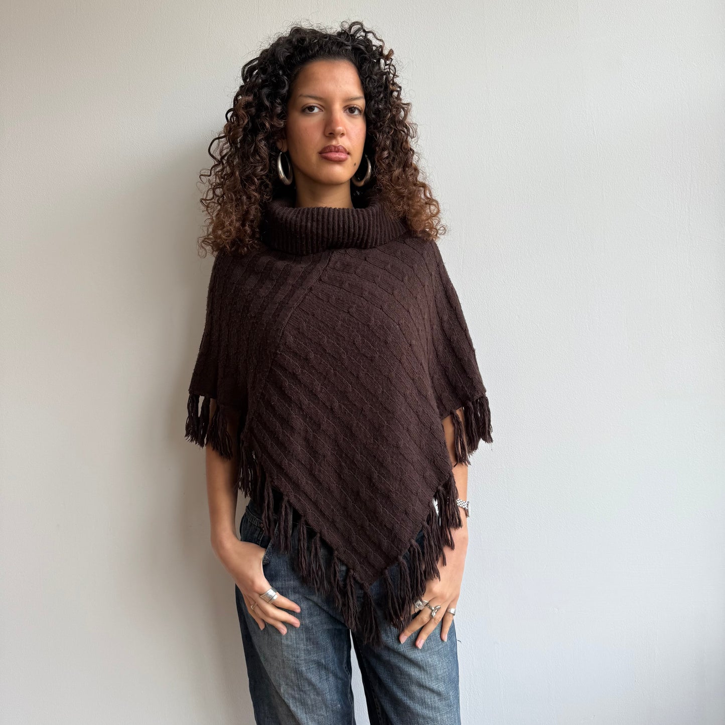 Brown chunky knit poncho - One Size