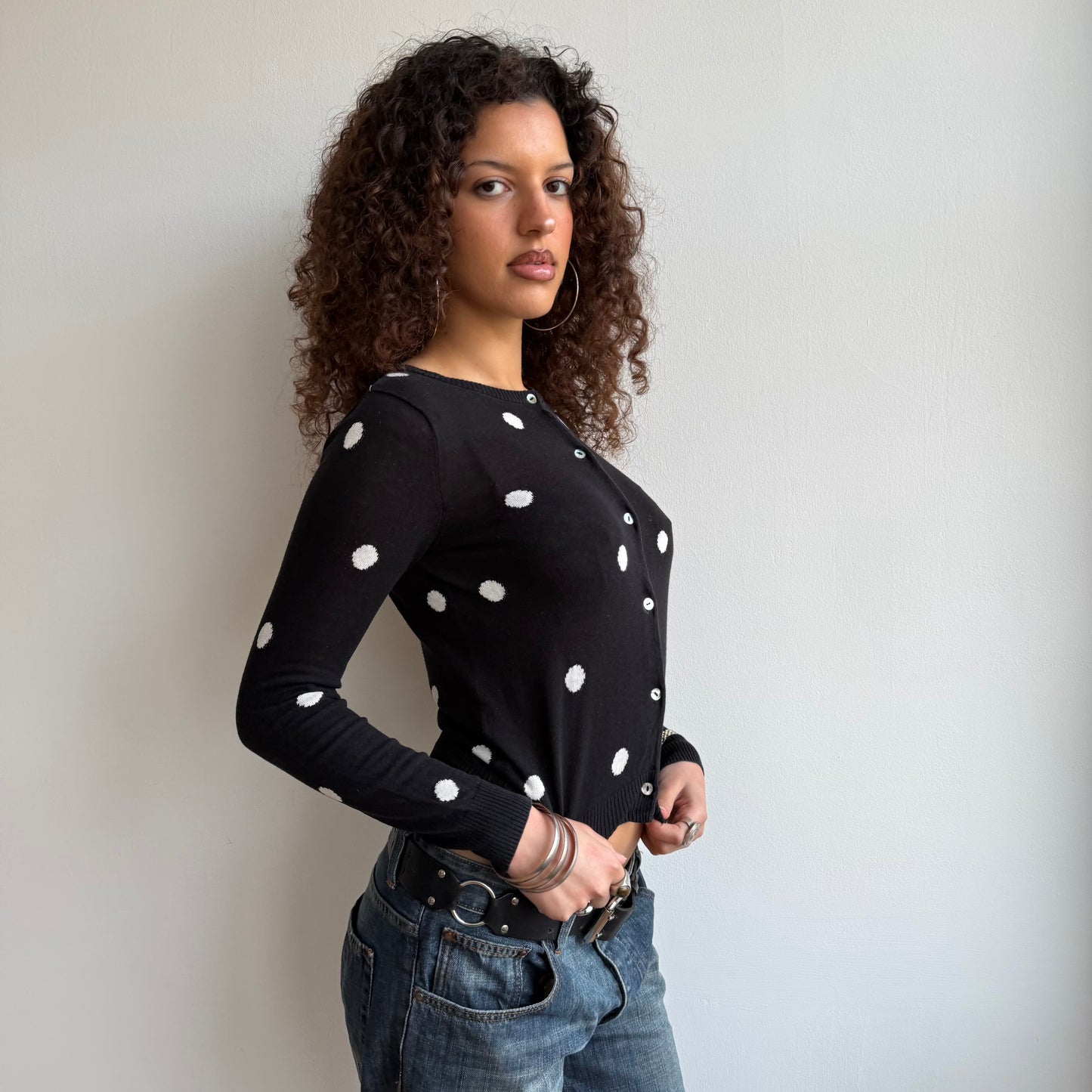 Black polka dot cardigan - Size S