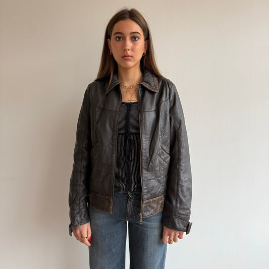 Brown leather jacket - Size M