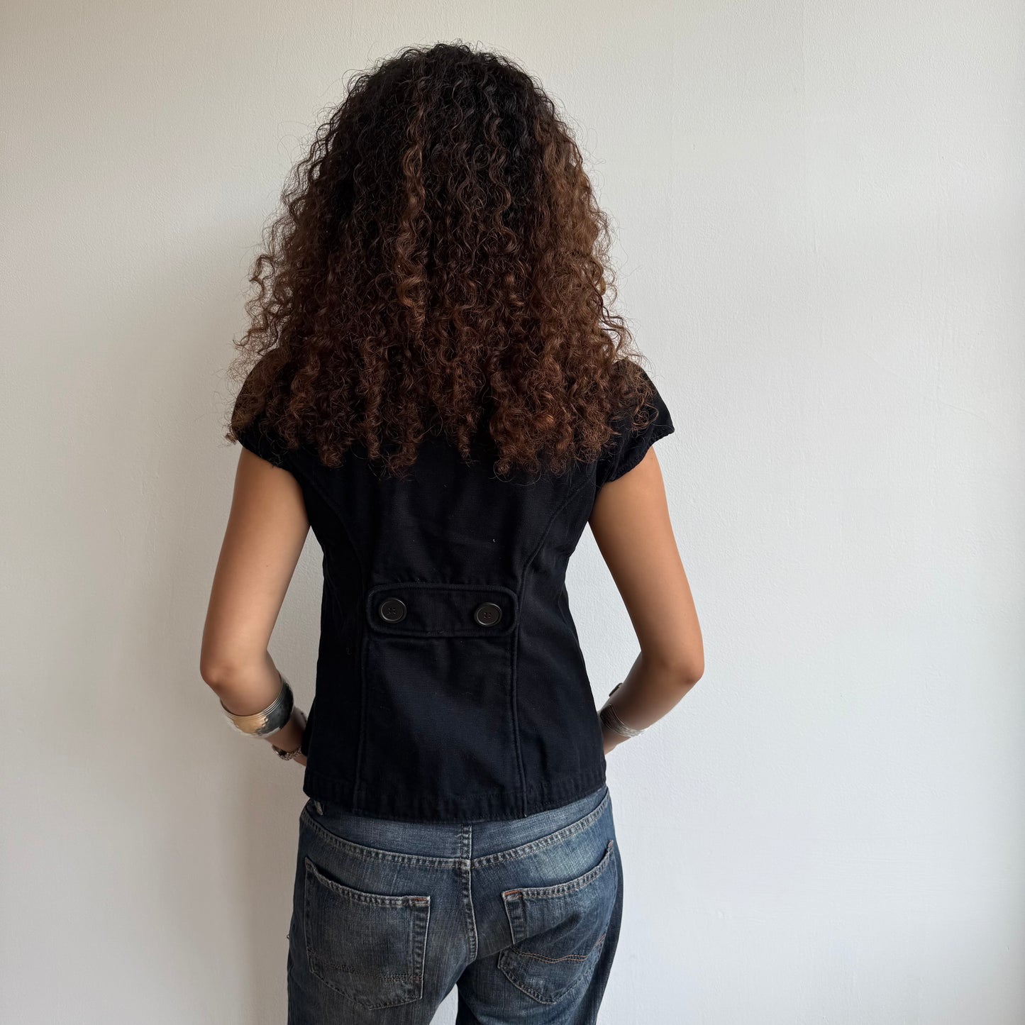 Black short sleeve peacoat - Size S