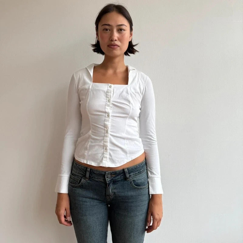 White asymmetric square neck shirt - Size S-M