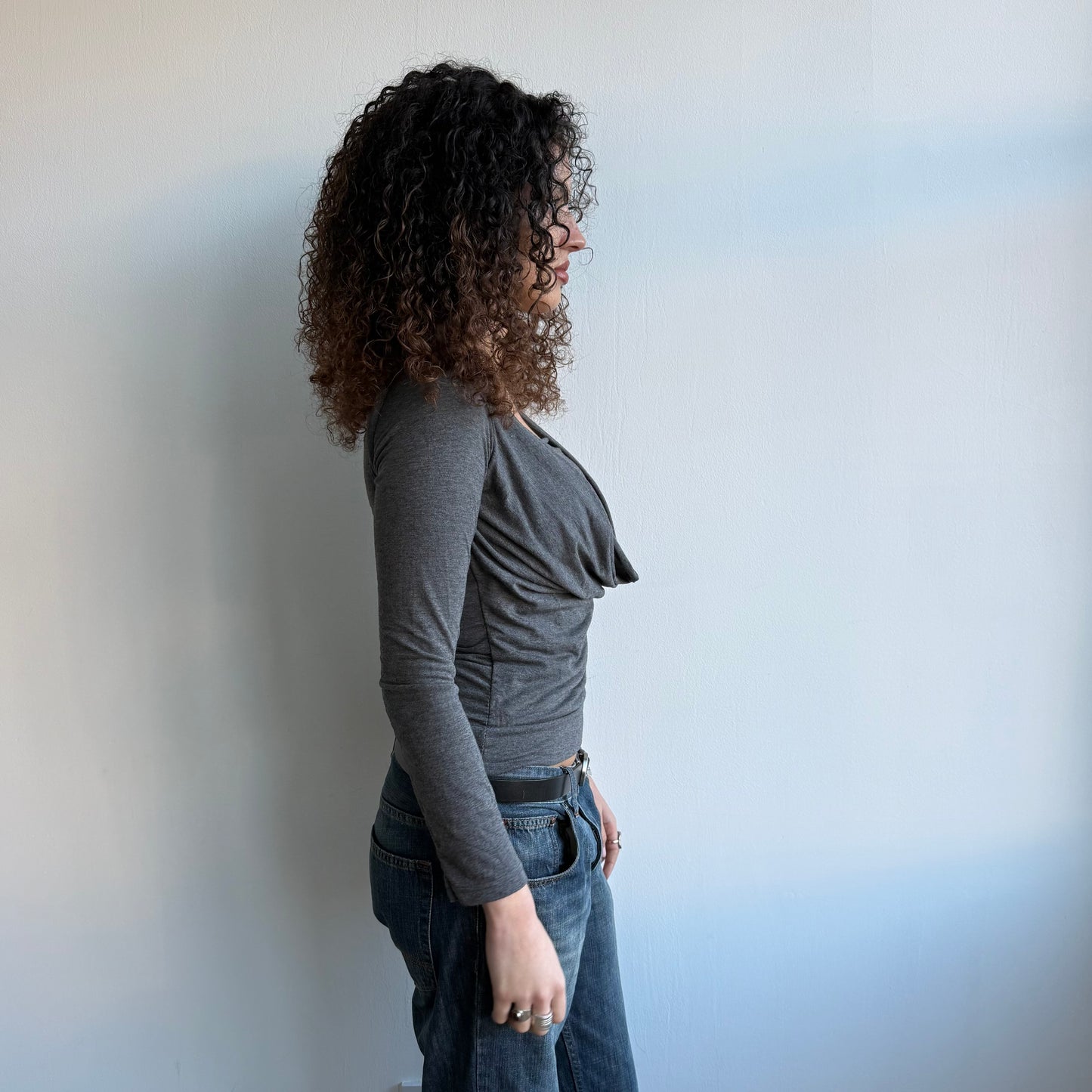 Grey double layer keyhole top - Size S