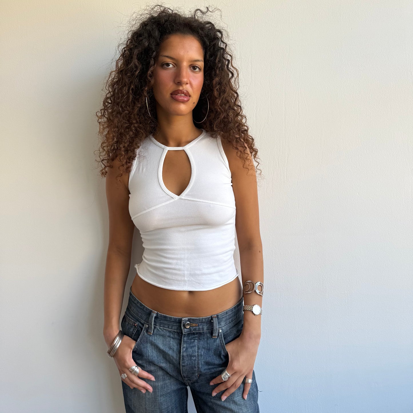 White heyhole top - Size XS