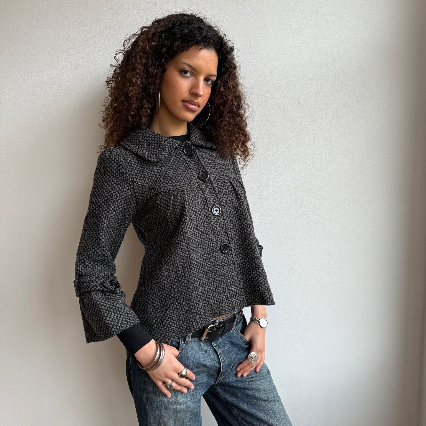 Grey round collar peacoat - Size S
