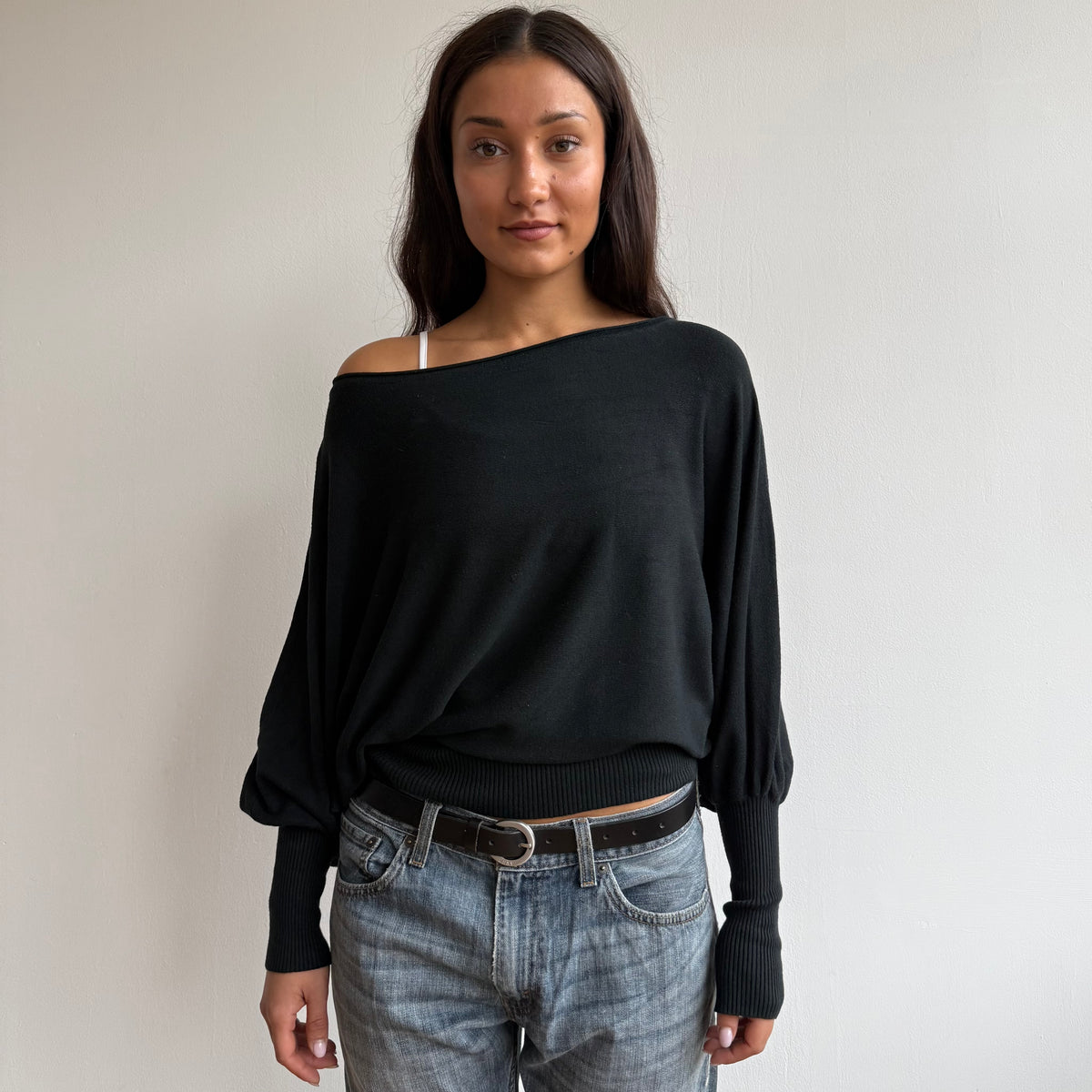 Black batwing slouchy knit jumper - Size M