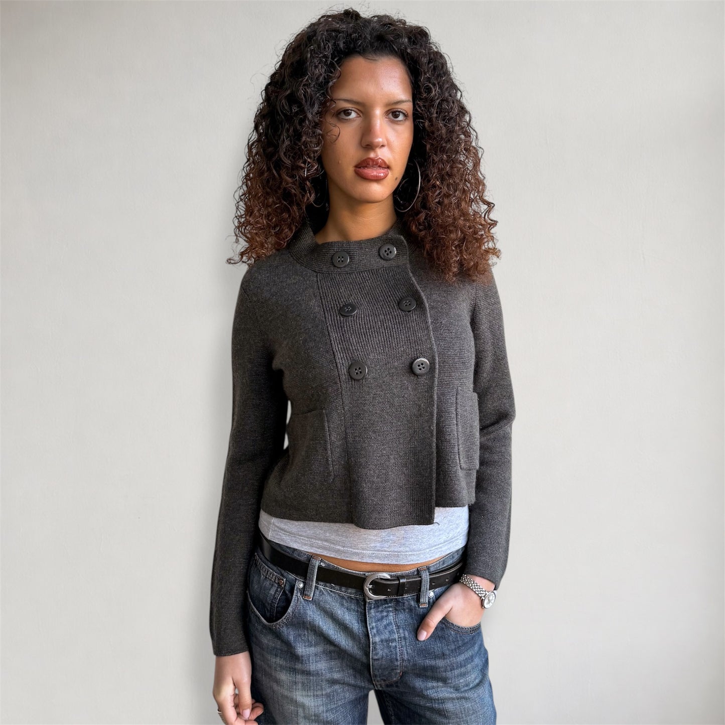Grey double breasted peacoat jumper - Size S/M