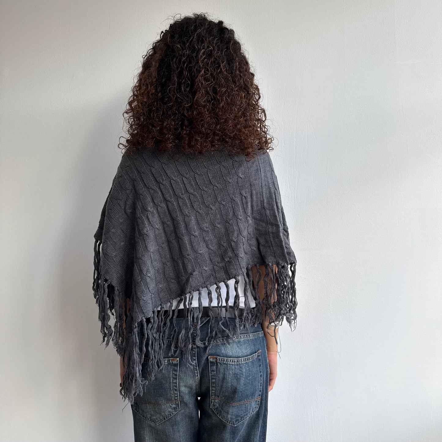 Charcoal grey tassel poncho - One Size