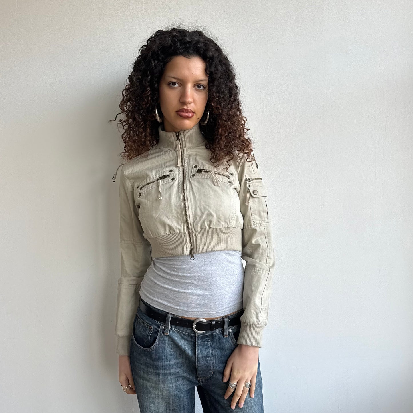 Beige cropped cargo jacket - Size M/L