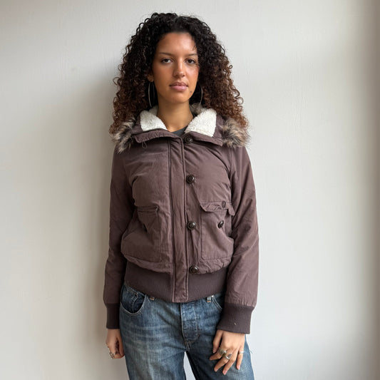 Brown fur collar puffer - Size S