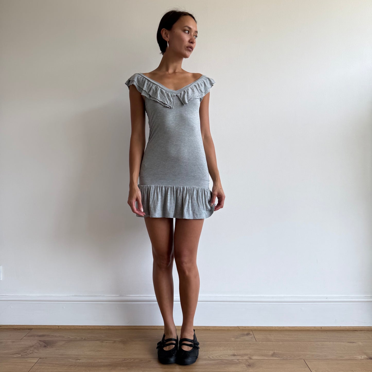 Grey ruffle mini dress - Size S