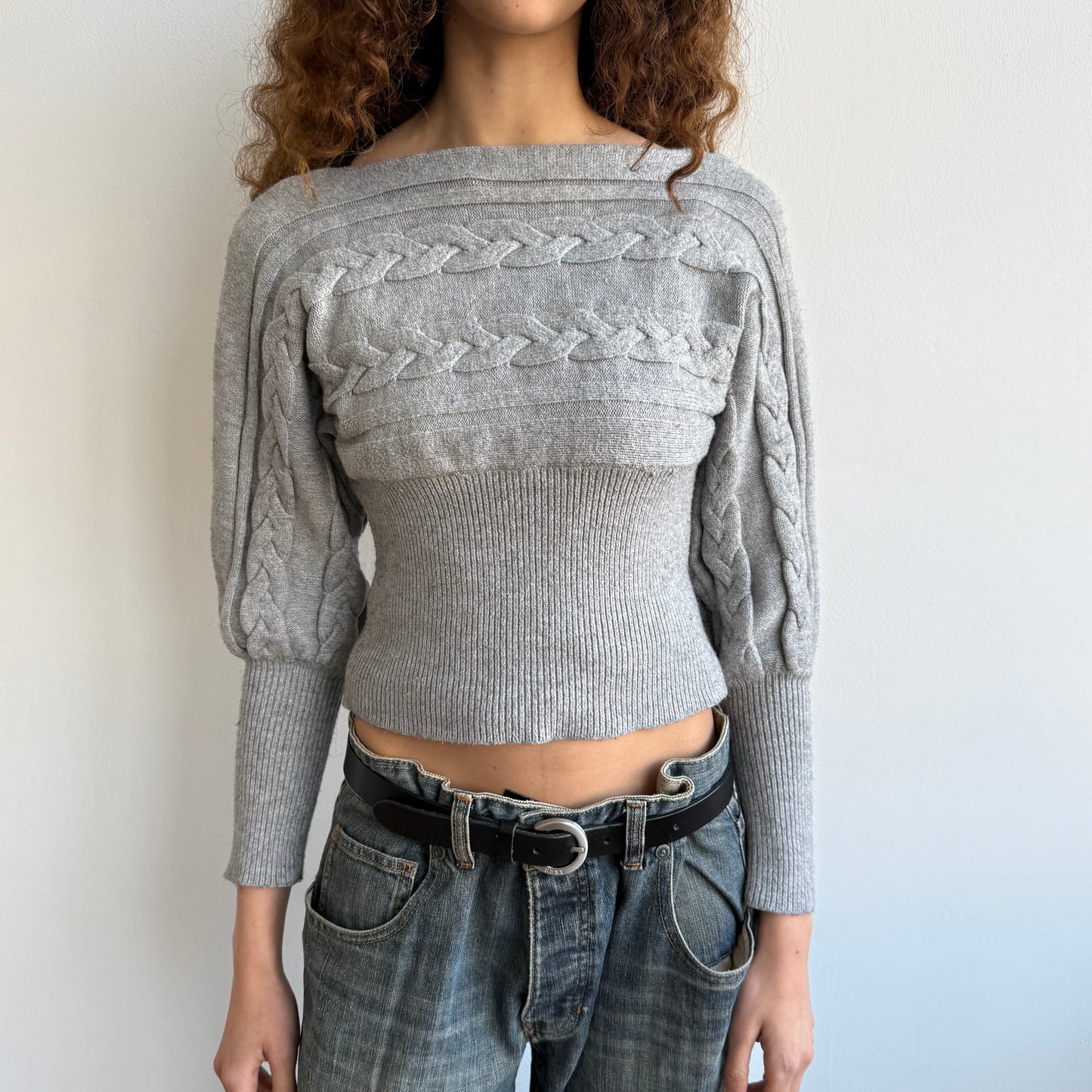 Grey cable knit batwing knit - Size XS