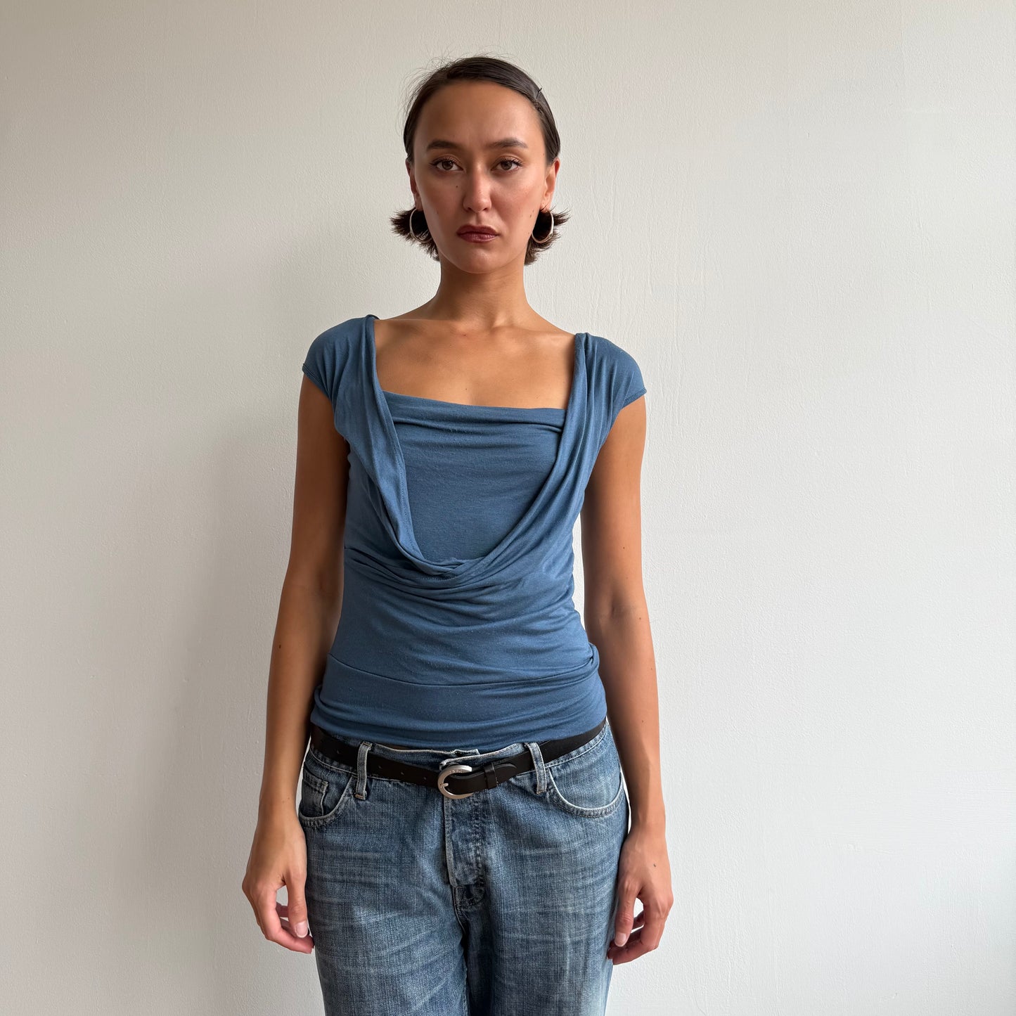 Blue keyhole wrap top - Size S