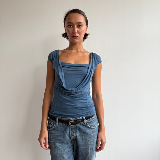 Blue keyhole wrap top - Size S