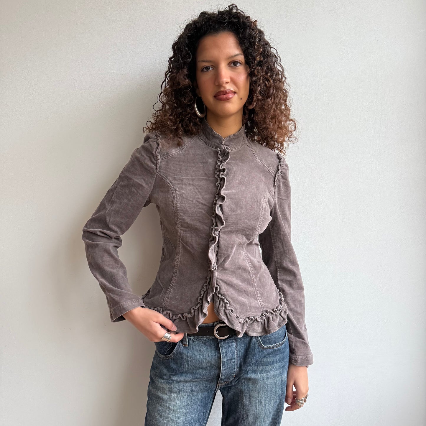 Taupe velours ruffle jacket - Size M