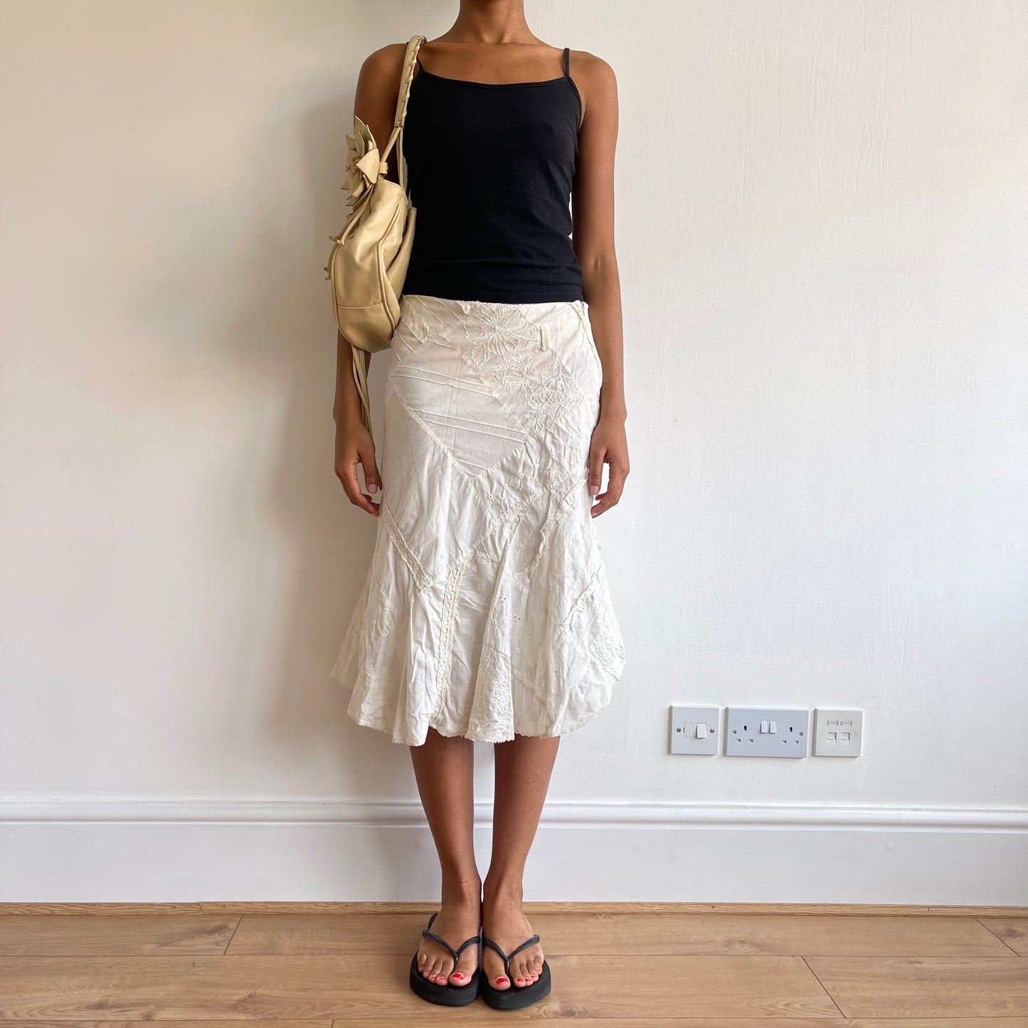 Cream patchwork midi skirt - Size S