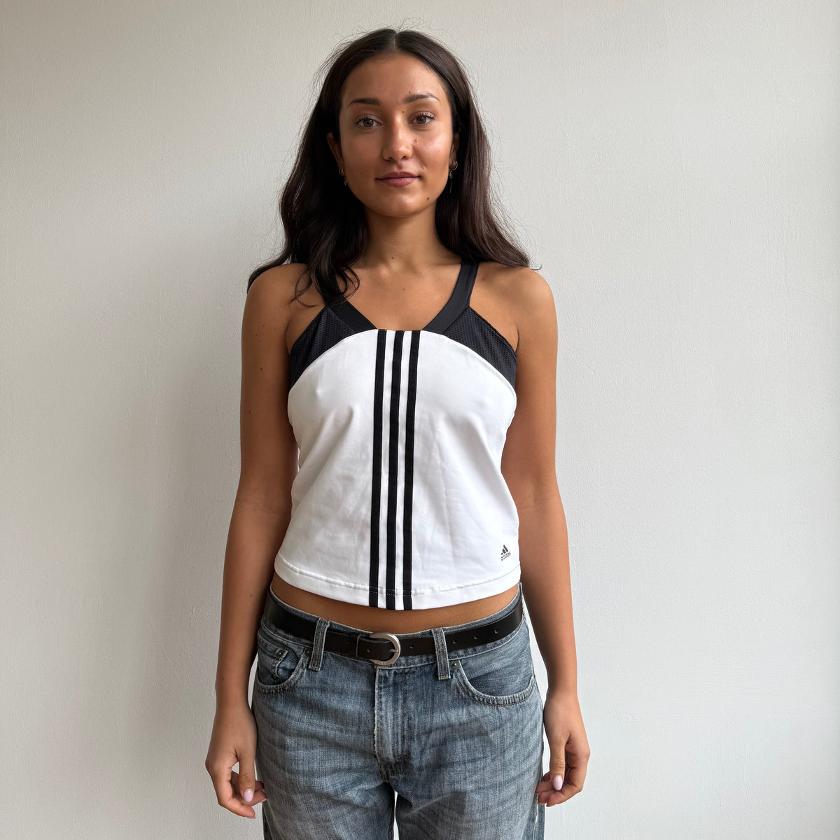 White Adidas 3 stripe top - Size S-M