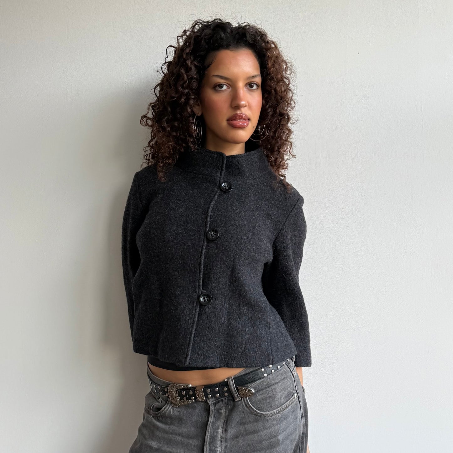 Crop grey wool jacket - Size S