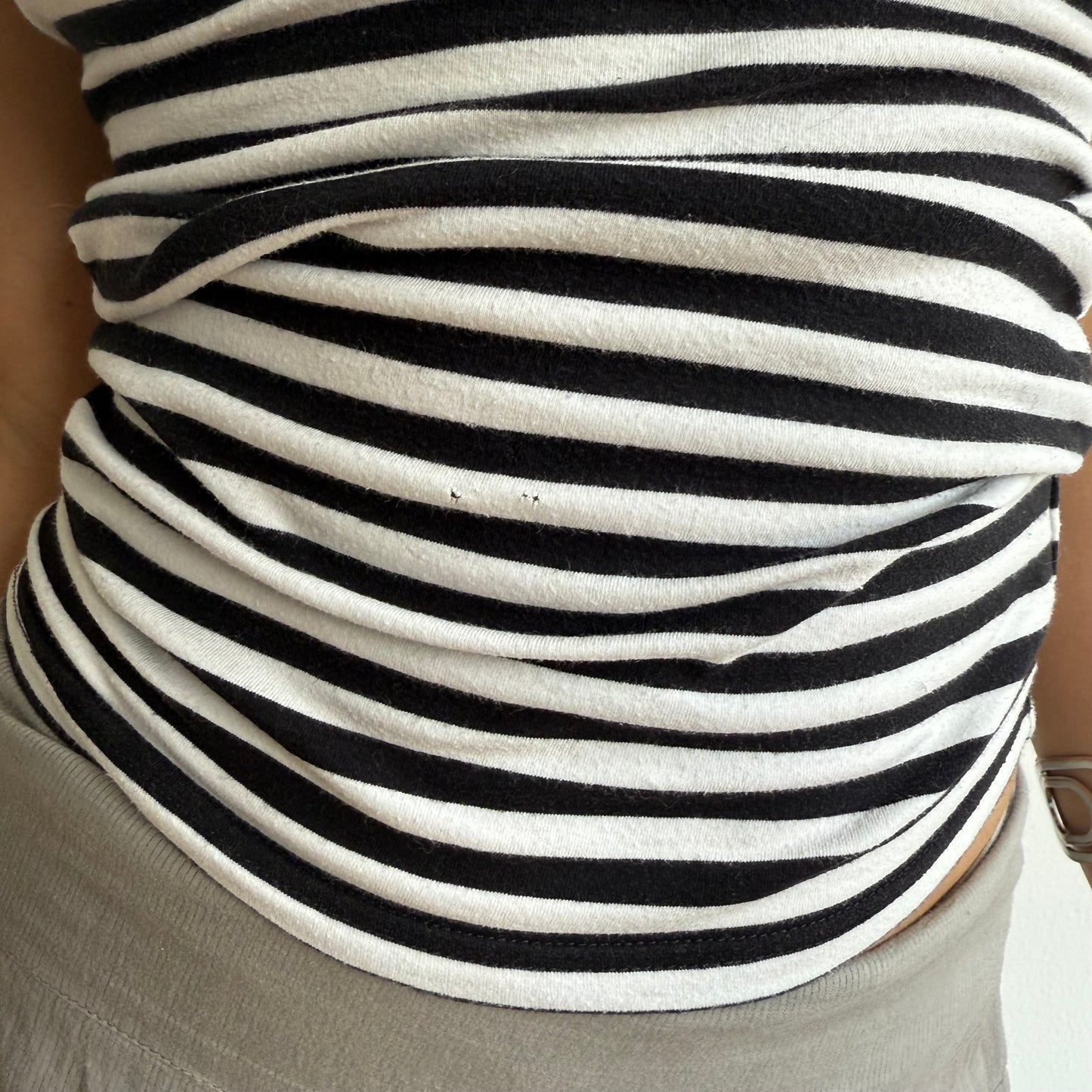 Black+ white striped button top - Size S