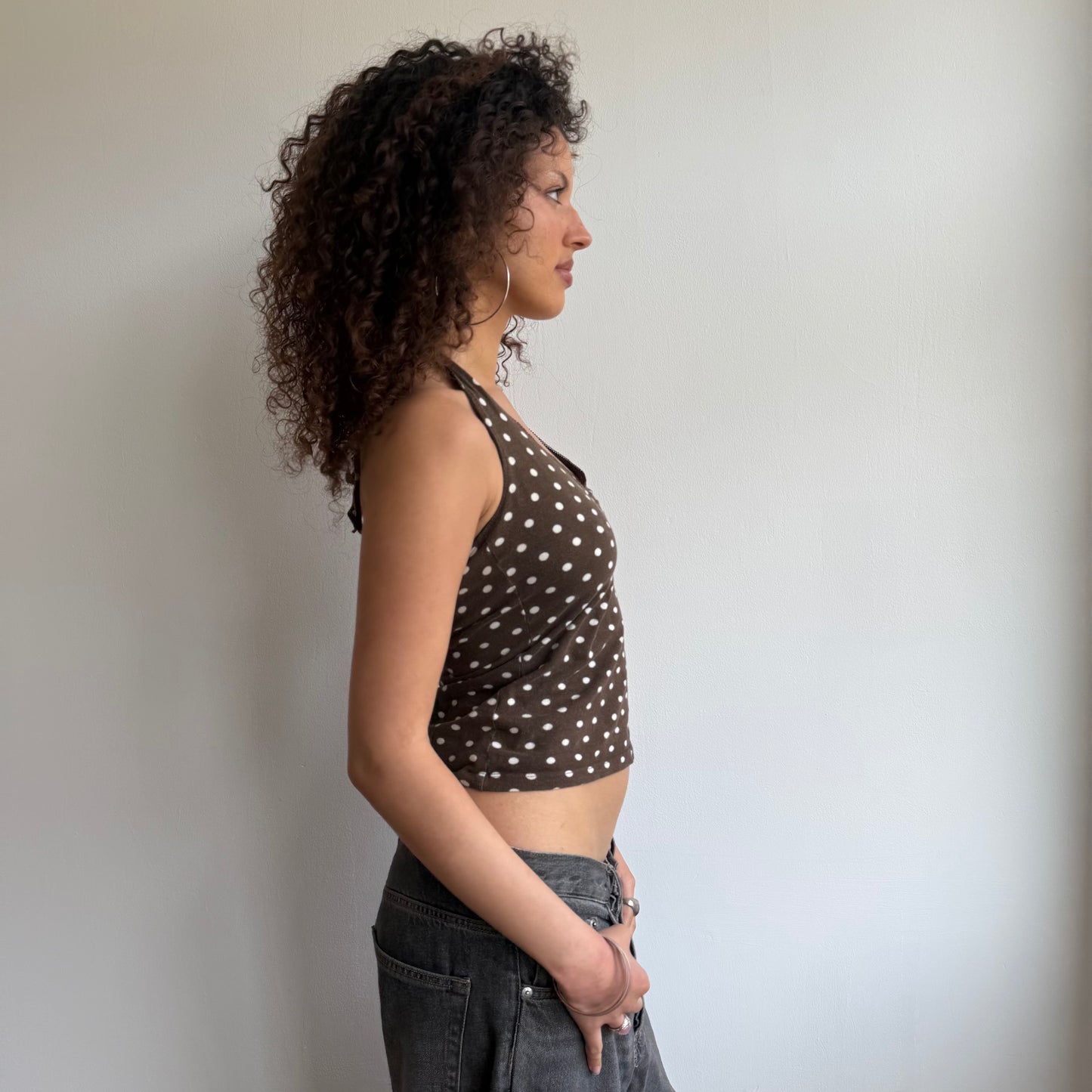 Brown polka dot halter top - Size M