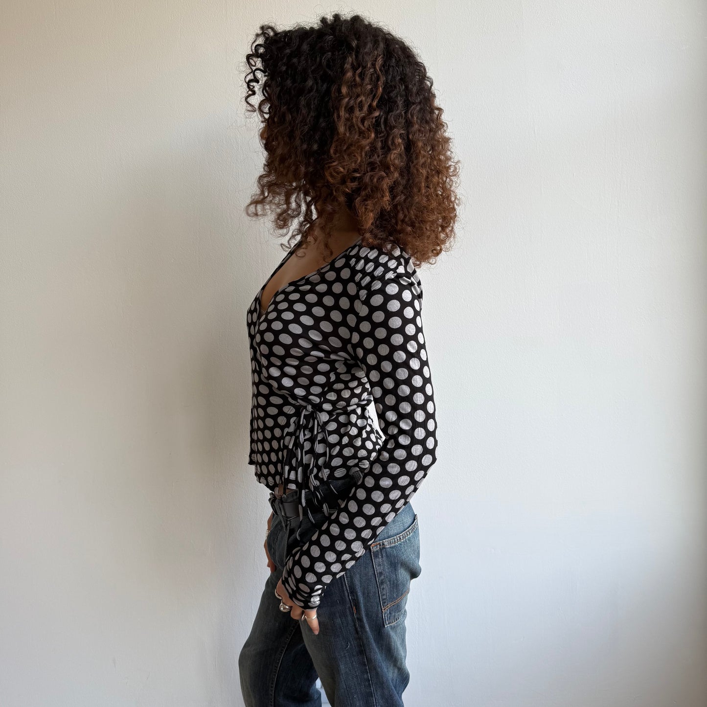Polka dot wrap tie side top - Size M