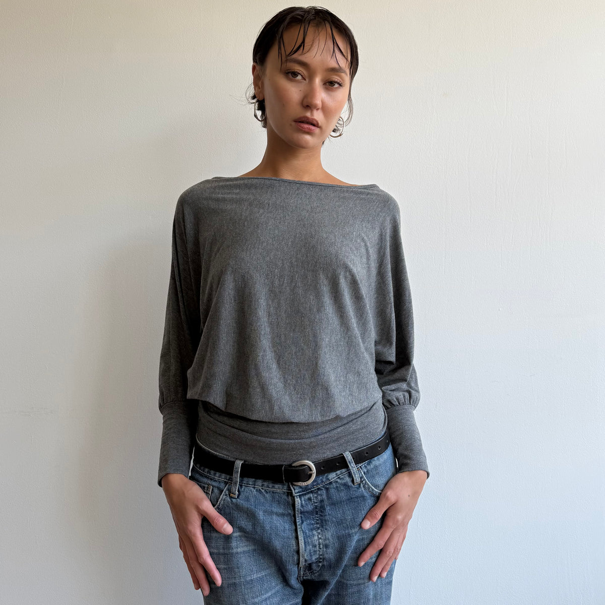 Grey batwing slouchy jumper top - Size M