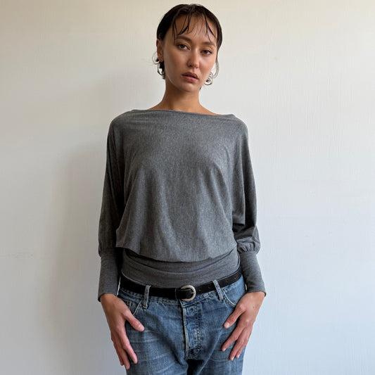 Grey batwing slouchy jumper top - Size M