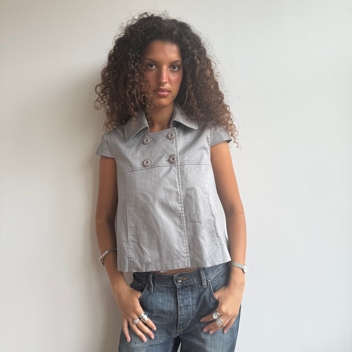 Grey short sleeve peacoat - Size M