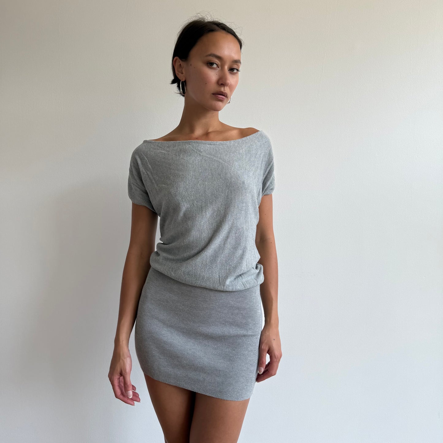 Grey knit short sleeve dress - Size S
