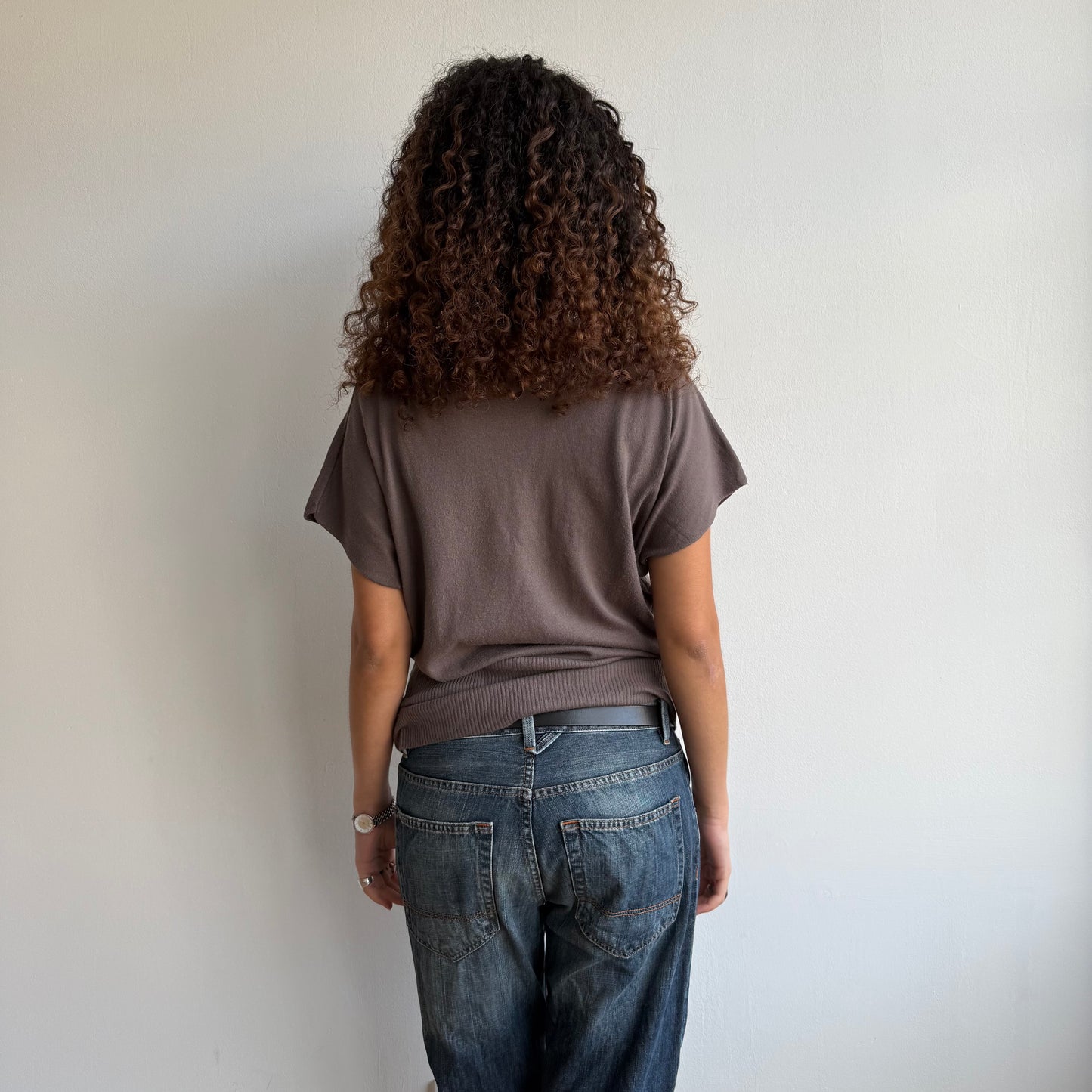 Taupe short sleeve slouchy knit - Size M/L