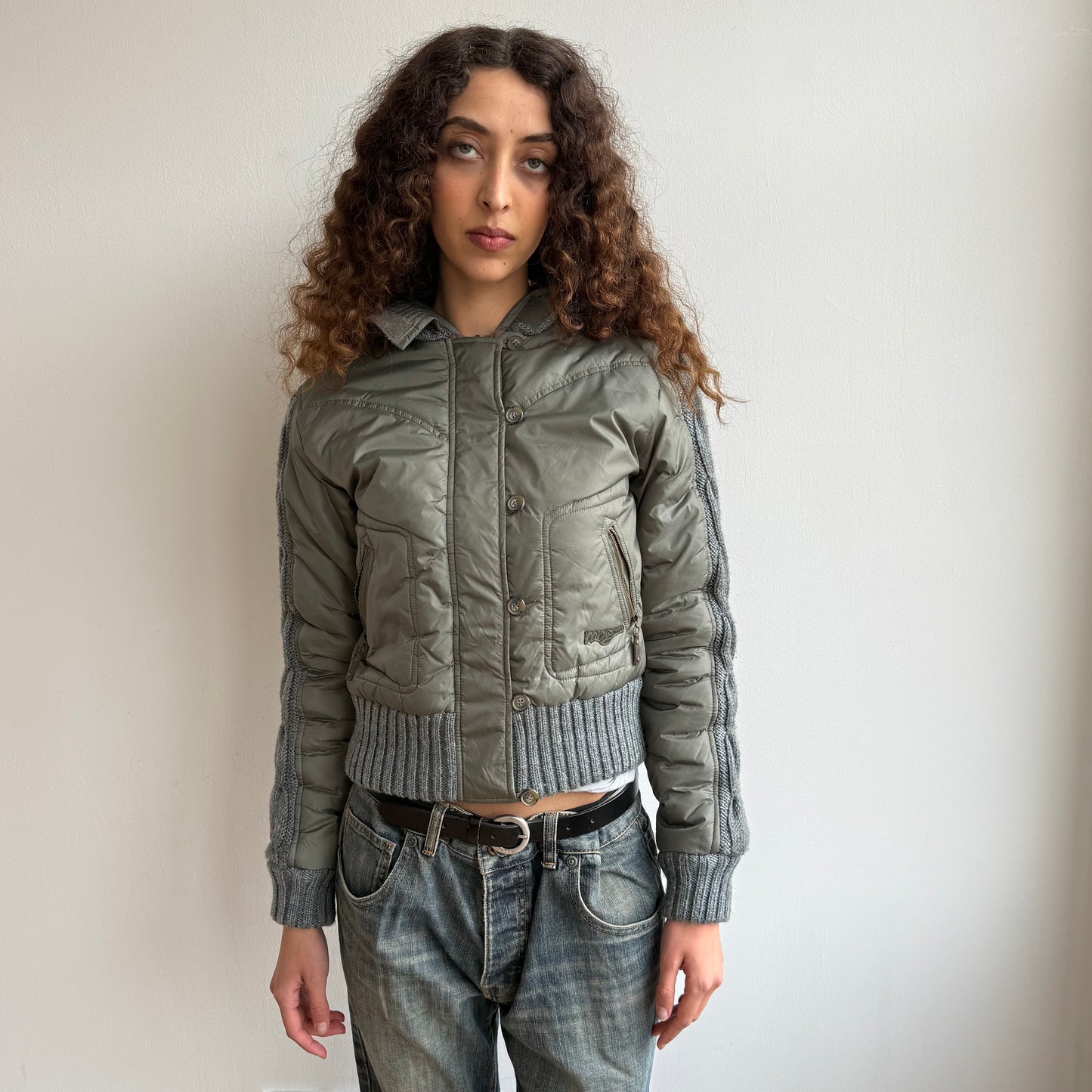 Morgan de toi khaki cable knit bomber - Size S